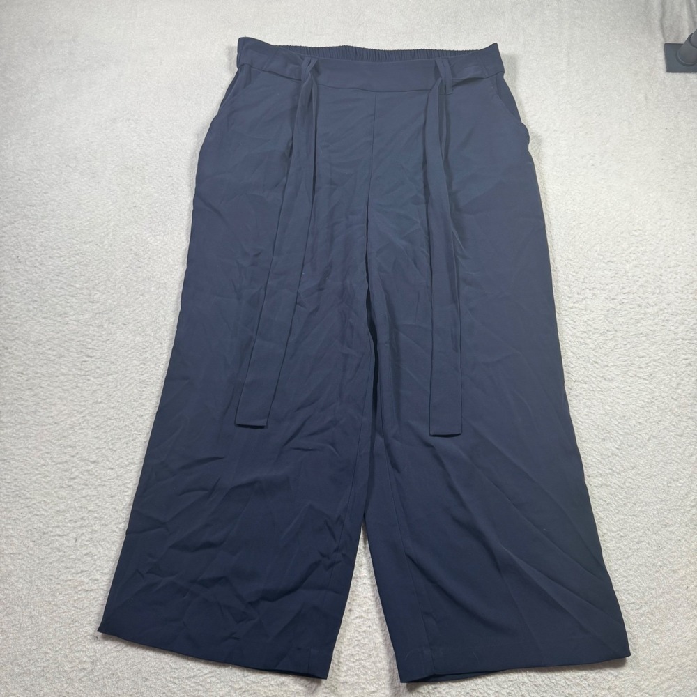 Cato Wide Leg Culottes Womens 14/16W Navy Blue Excellent Self Tie Belt Cropped